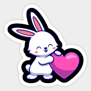 Cute Rabbit With Love Heart Cartoon Sticker